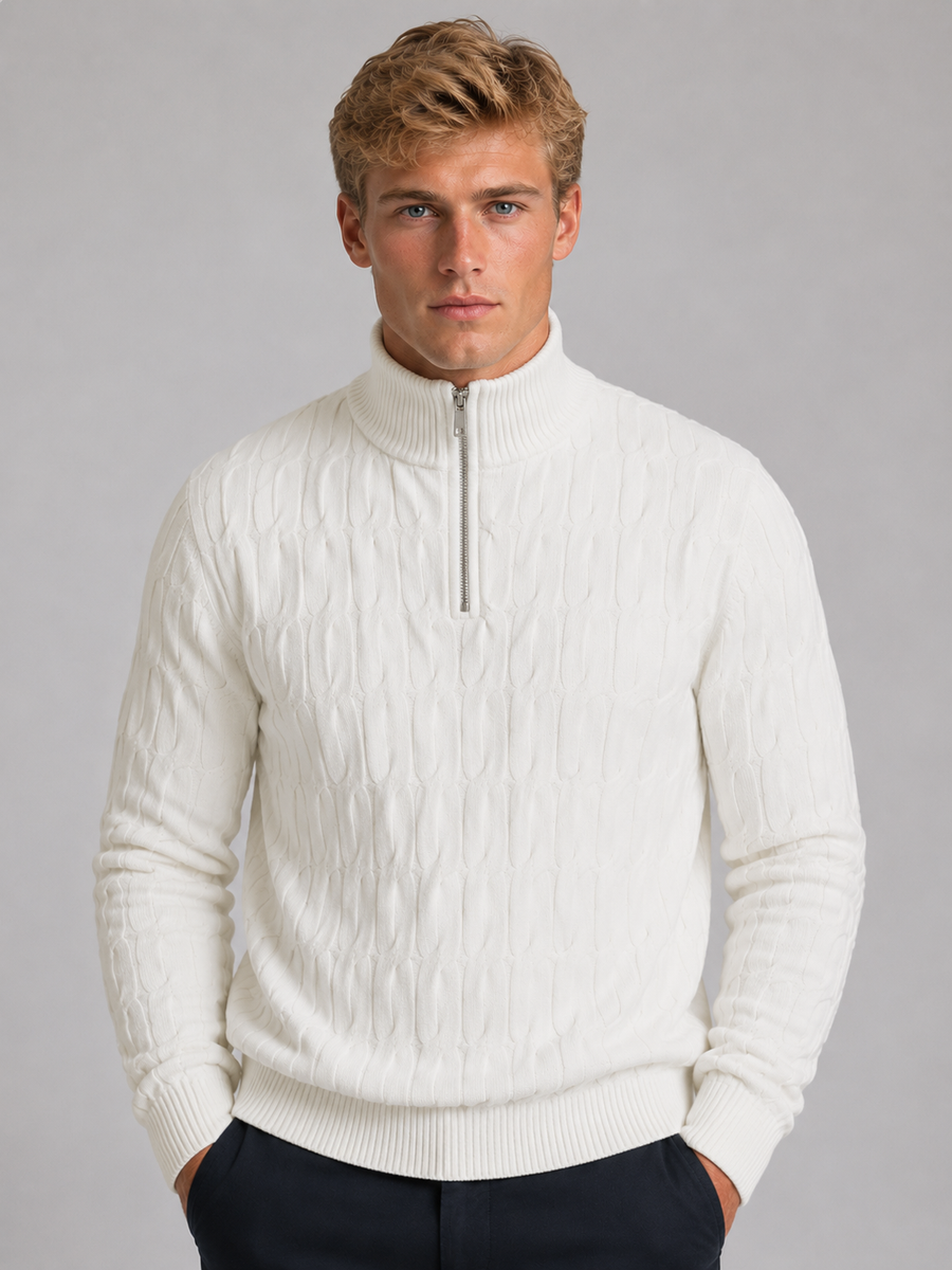 Men's textured knit funnel neck quarter-zip jumper
