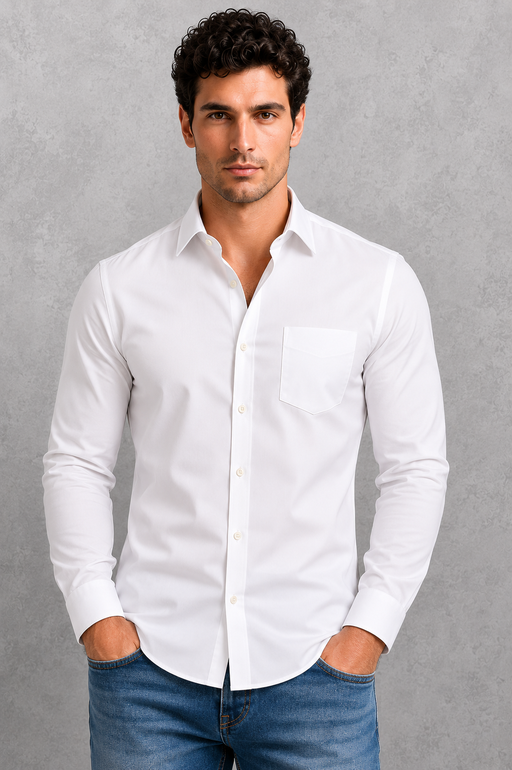 Men's wrinkle-resistant point collar formal shirt
