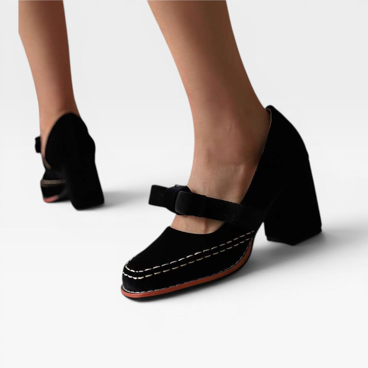 Women's Velvet Mary Jane Heels with Bow — view 9