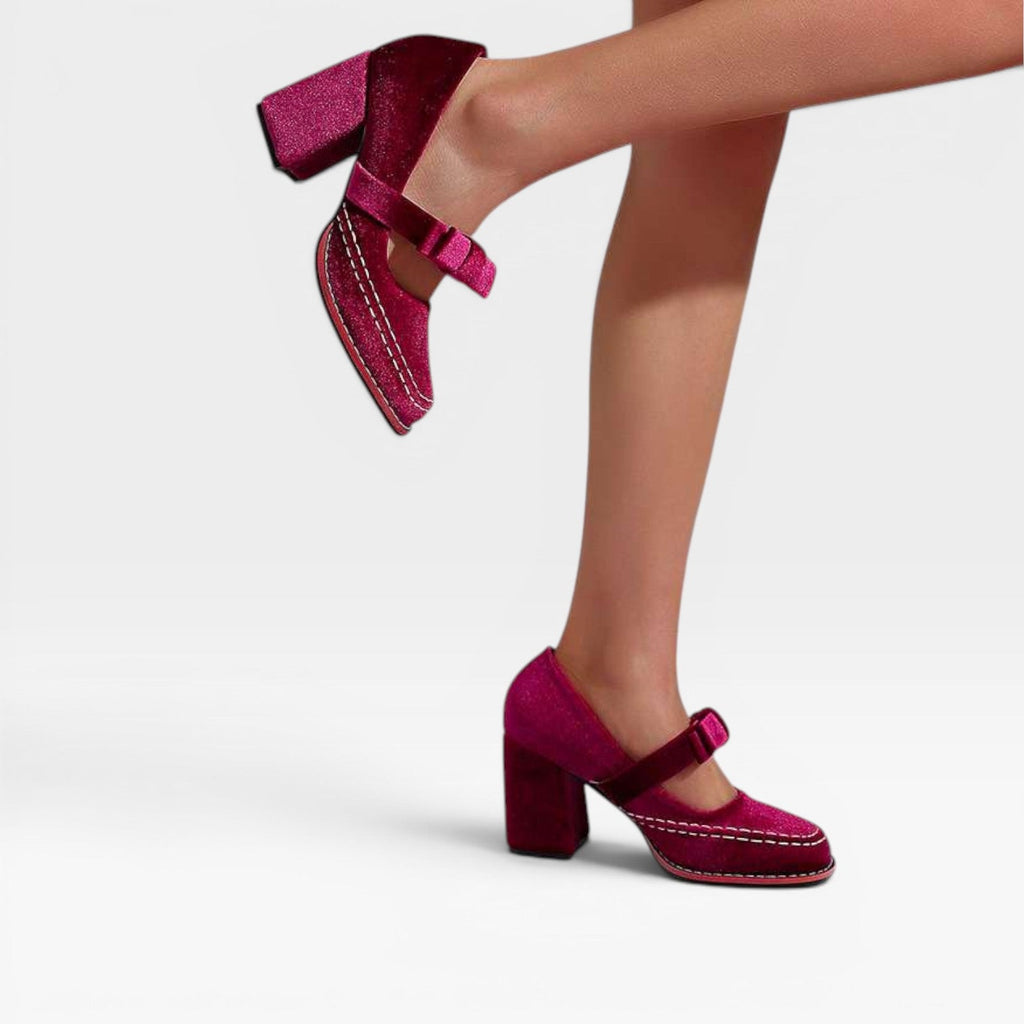 Women's Velvet Mary Jane Heels with Bow — view 8
