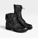 Women's Lace-Up Leather Combat Boots with Block Heel — view 8