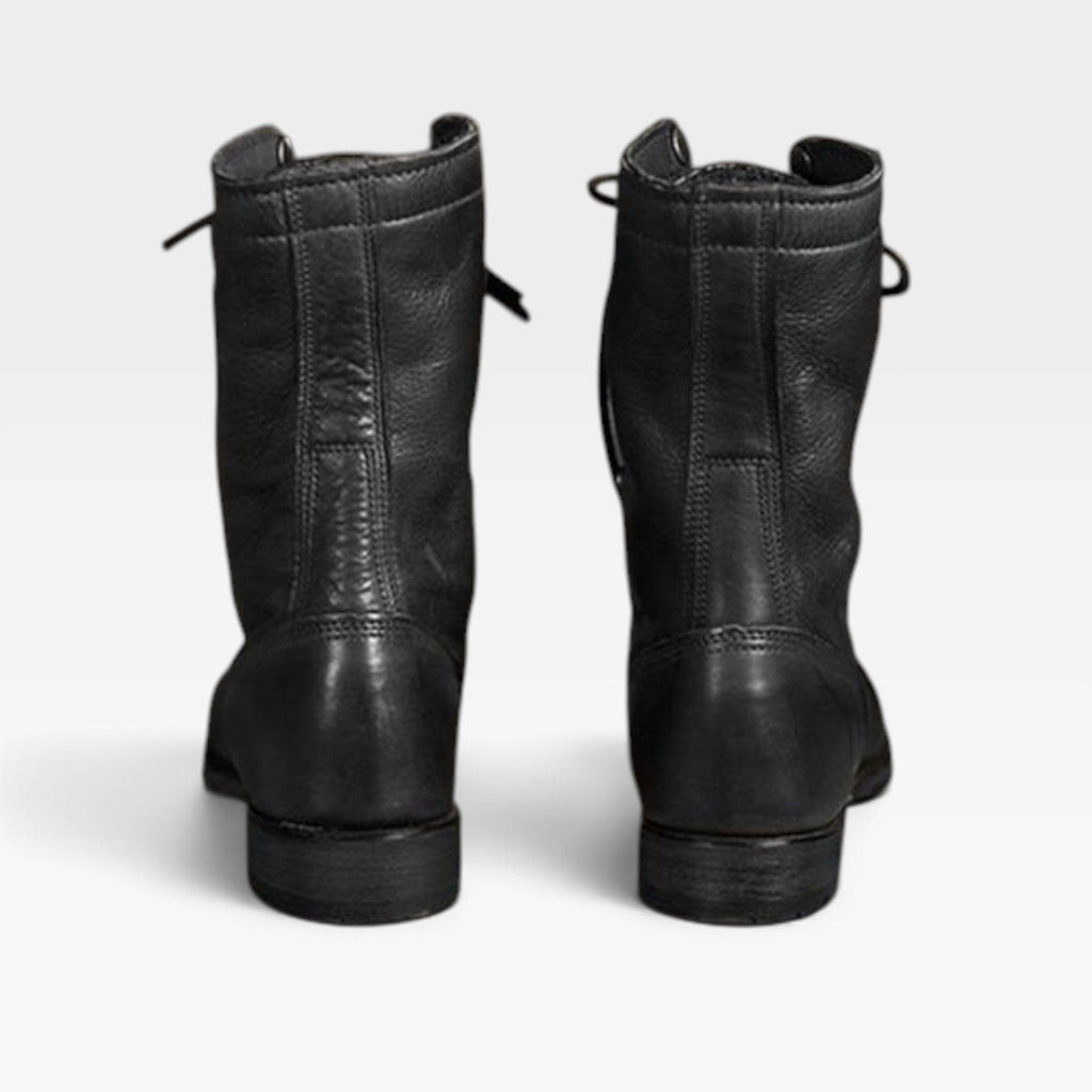 Women's Lace-Up Leather Combat Boots with Block Heel — view 7