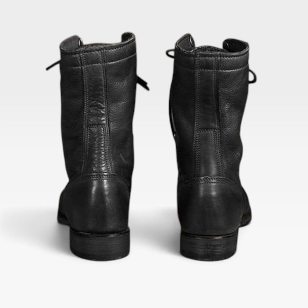 Women's Lace-Up Leather Combat Boots with Block Heel — view 7