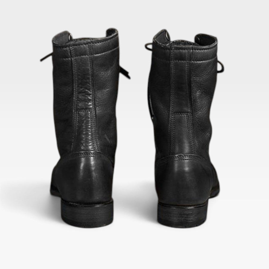 Women's Lace-Up Leather Combat Boots with Block Heel — view 7