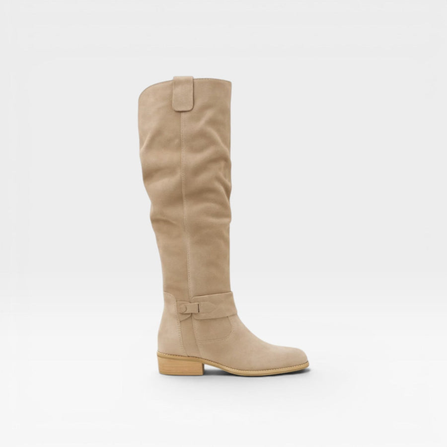 Women's Knee-High Suede Boots with Buckle Detail