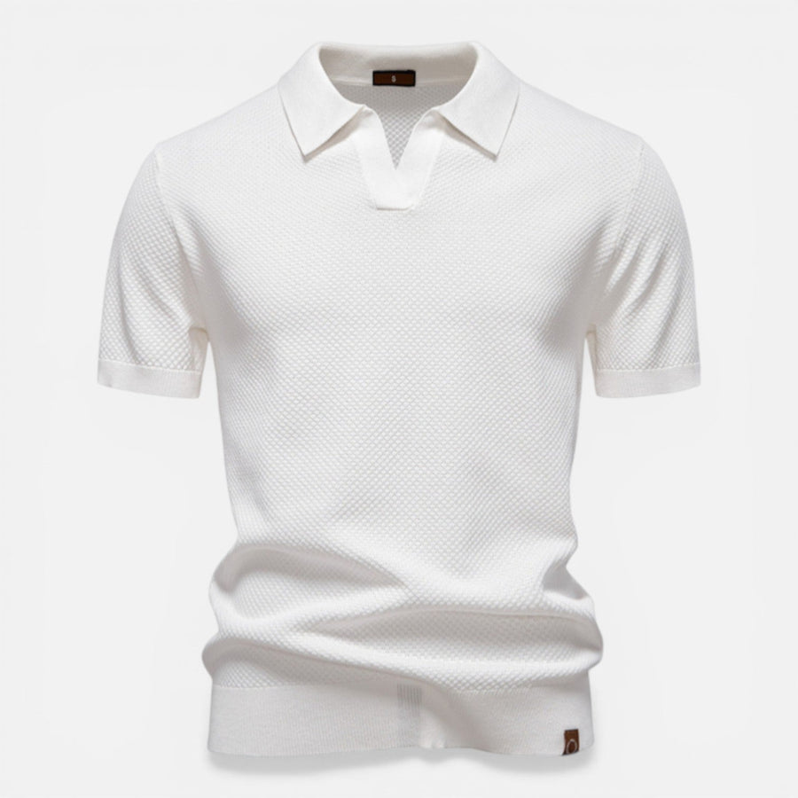 Men's slim fit textured knit short-sleeve polo shirt