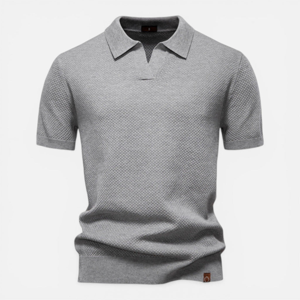 Men's slim fit textured knit short-sleeve polo shirt