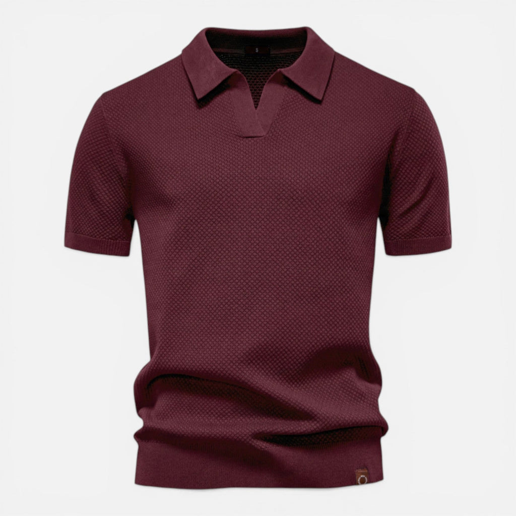 Men's slim fit textured knit short-sleeve polo shirt