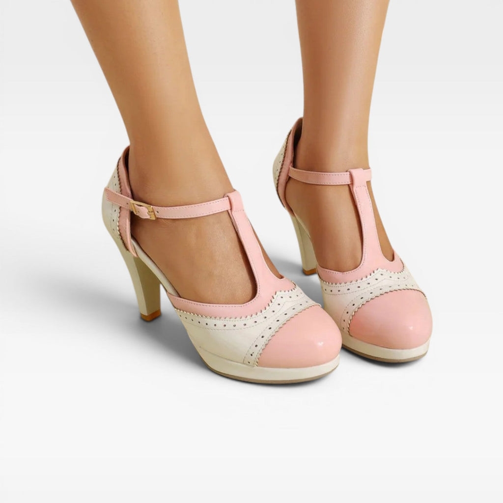 Women's Two-Tone T-Bar Mary Jane Brogue Heels — view 10
