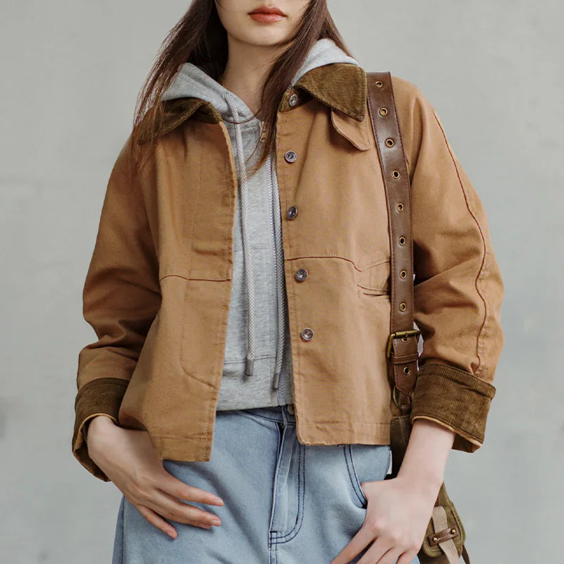 Women's canvas barn jacket with corduroy collar