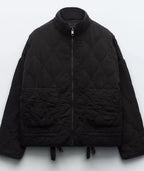 Women's high collar quilted jacket with patch pockets