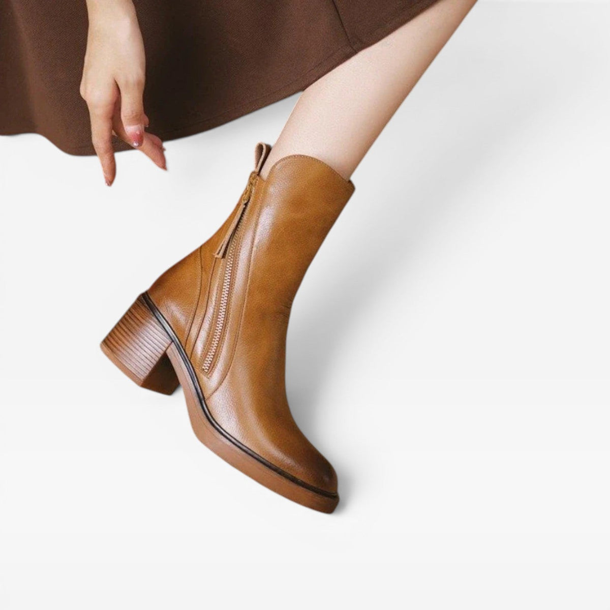 Women's Western Leather Ankle Boots with Stacked Heel — view 3