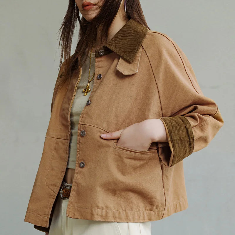Women's canvas barn jacket with corduroy collar