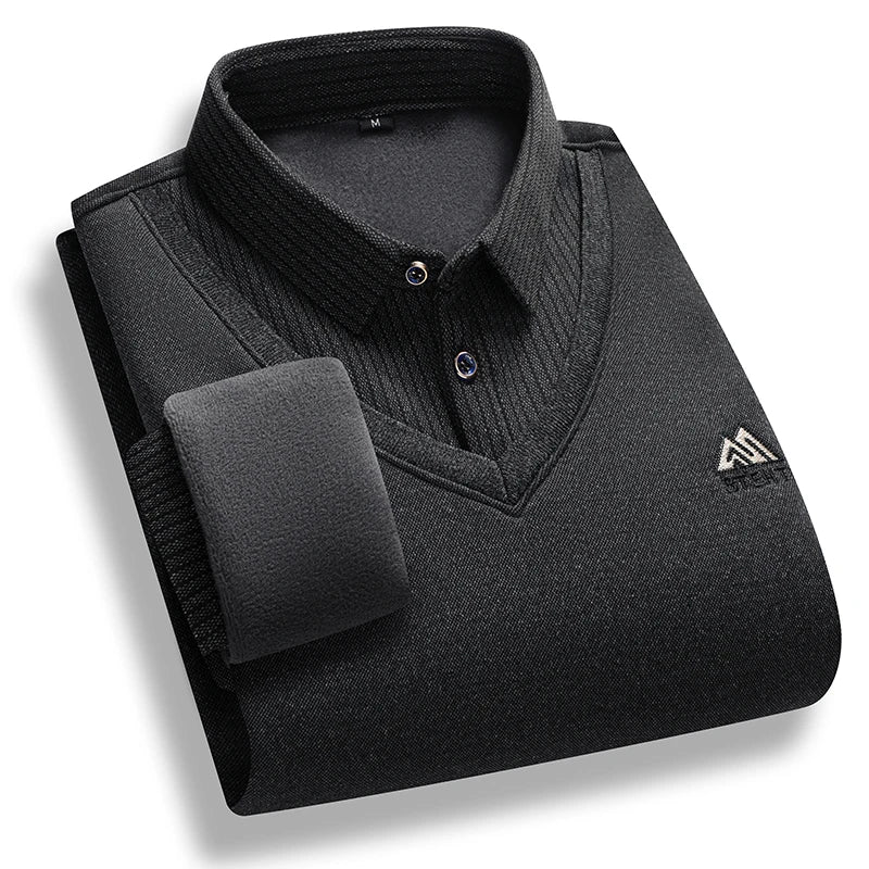 Men's fleece-lined mock-layer polo jumper