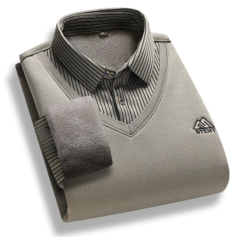 Men's fleece-lined mock-layer polo jumper
