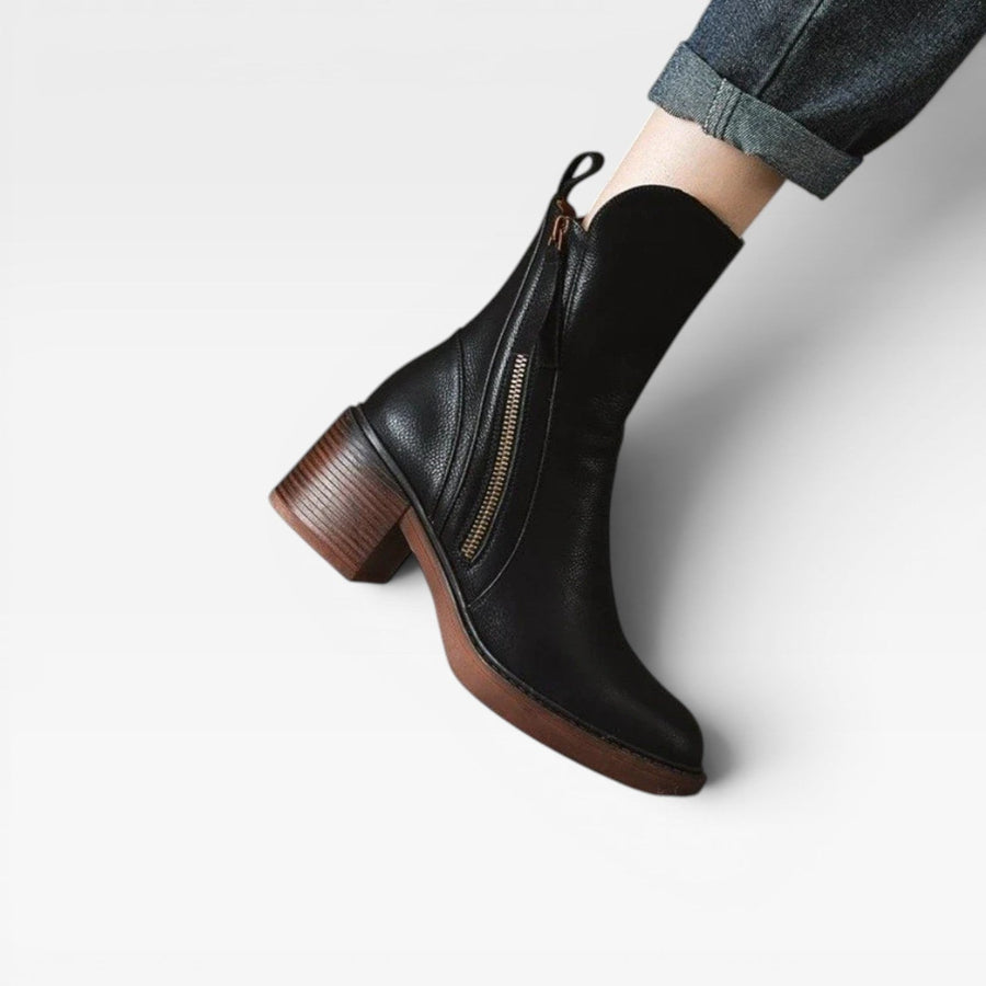 Women's Western Leather Ankle Boots with Stacked Heel — view 6