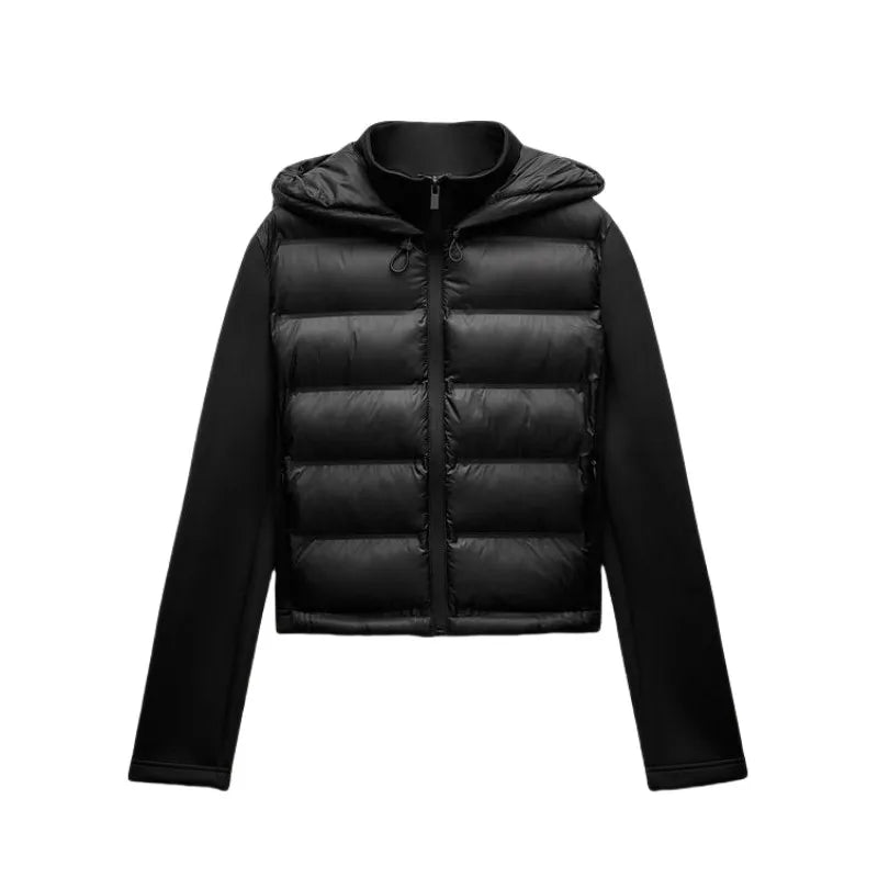 Women's lightweight hooded zip-up puffer jacket