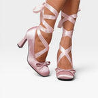 Women's Satin Court Shoes with Ribbon Lace-Up — view 6