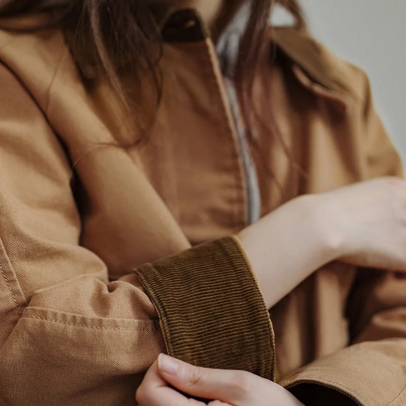 Women's canvas barn jacket with corduroy collar