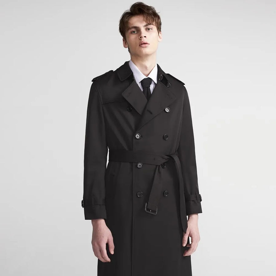 Men's double-breasted belted trench coat
