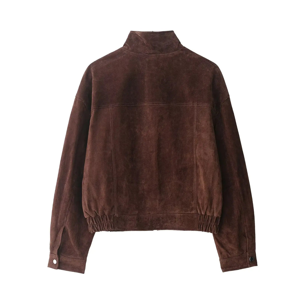 Women's suede-look cropped jacket with snap front