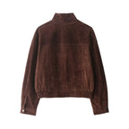 Women's suede-look cropped jacket with snap front