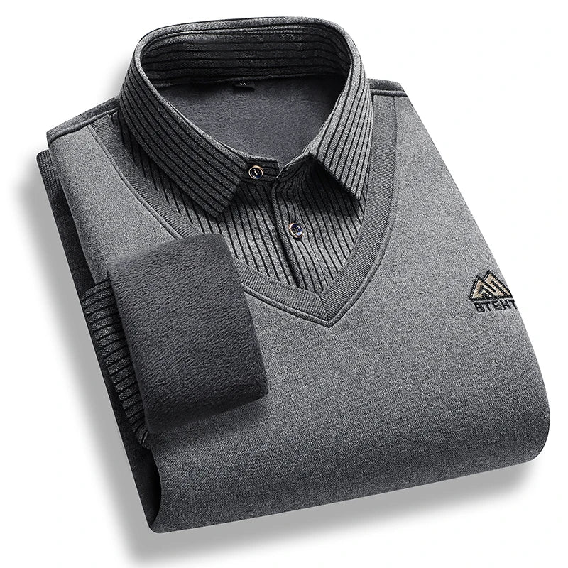 Men's fleece-lined mock-layer polo jumper