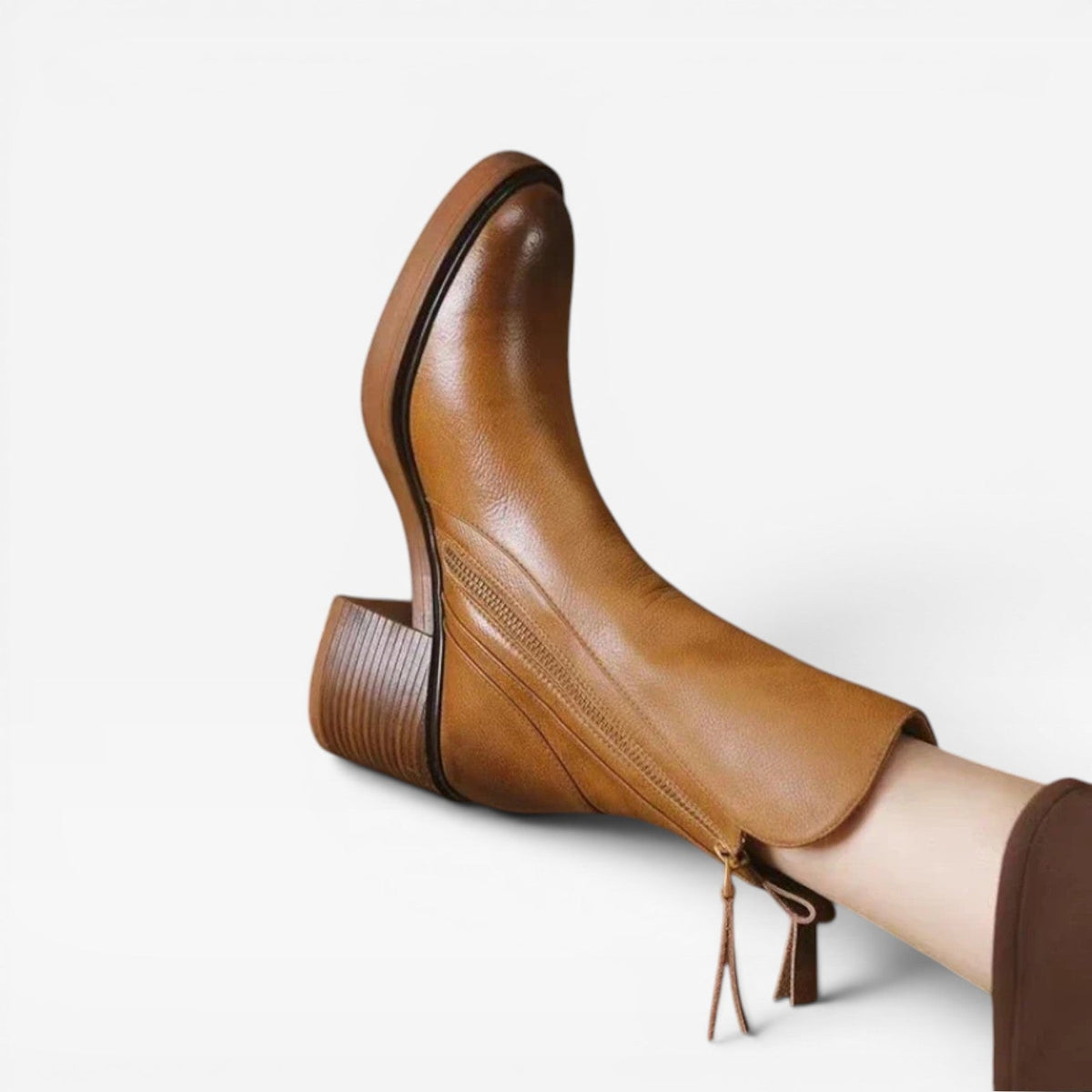 Women's Western Leather Ankle Boots with Stacked Heel — view 4