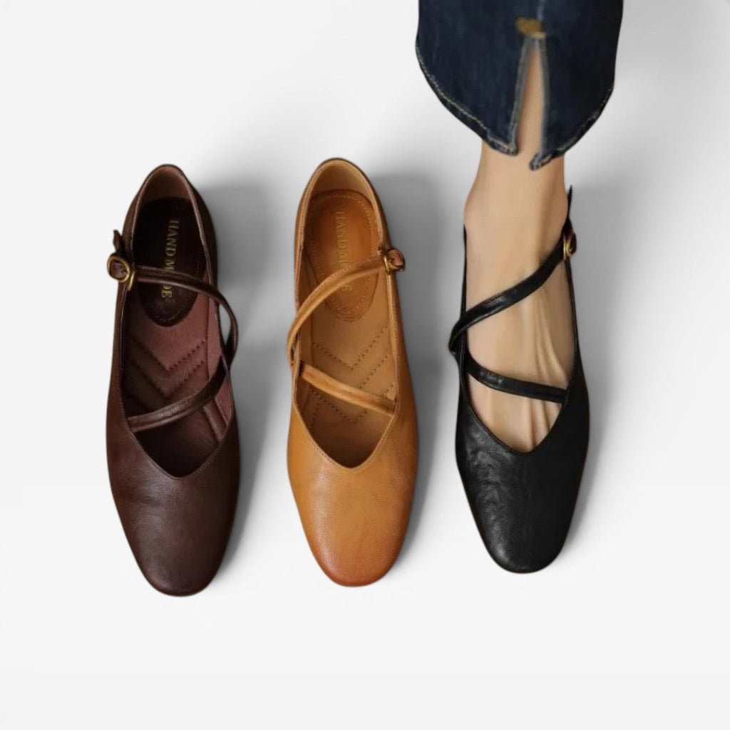 Women's Leather Mary Jane Flats with Buckle Strap — view 10
