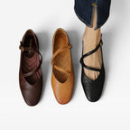 Women's Leather Mary Jane Flats with Buckle Strap — view 10