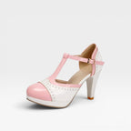 Women's Two-Tone T-Bar Mary Jane Brogue Heels — view 5