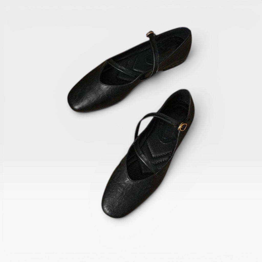 Women's Leather Mary Jane Flats with Buckle Strap — view 5