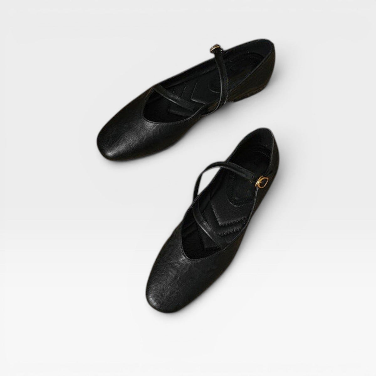 Women's Leather Mary Jane Flats with Buckle Strap — view 5