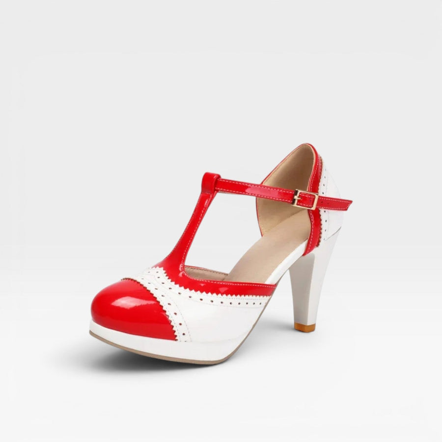 Women's Two-Tone T-Bar Mary Jane Brogue Heels — view 7