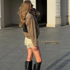 Women's suede-look bomber jacket with pockets