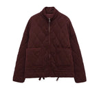 Women's high collar quilted jacket with patch pockets