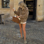 Women's suede-look bomber jacket with pockets