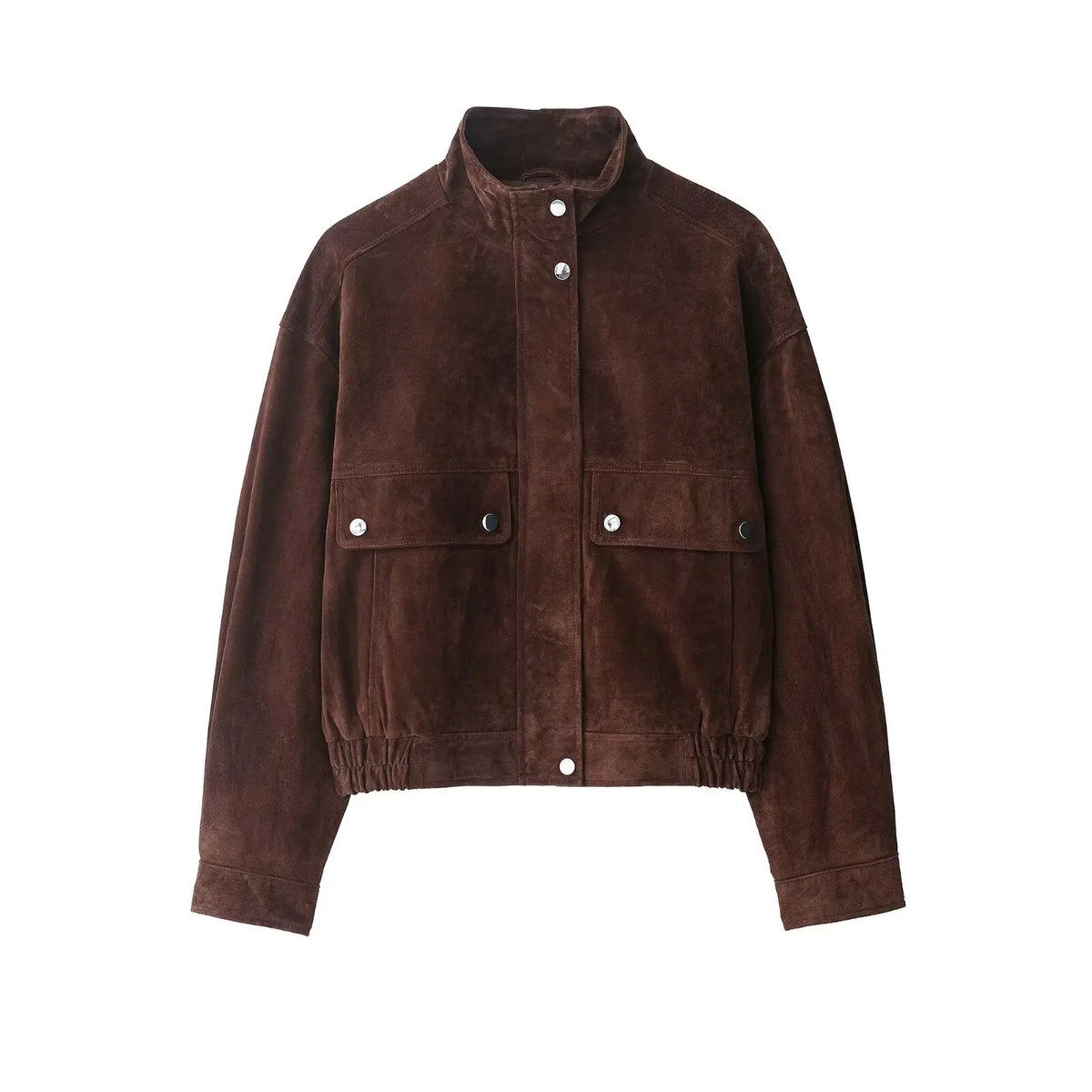 Women's suede-look cropped jacket with snap front
