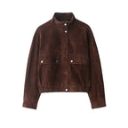 Women's suede-look cropped jacket with snap front