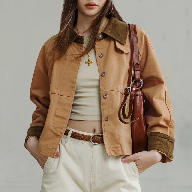 Women's canvas barn jacket with corduroy collar