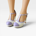 Women's Two-Tone T-Bar Mary Jane Brogue Heels — view 9