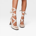 Women's Satin Court Shoes with Ribbon Lace-Up — view 2