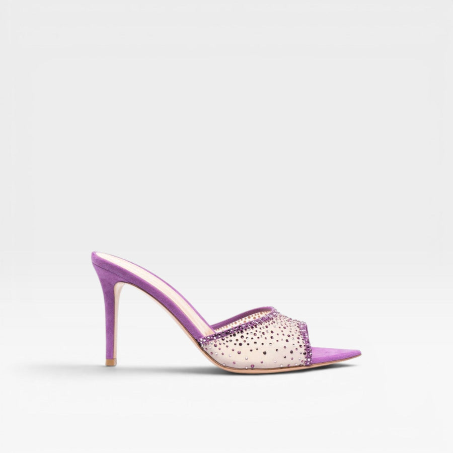 Women's Crystal Embellished Suede Stiletto Mules — view 5