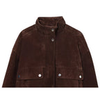 Women's suede-look cropped jacket with snap front