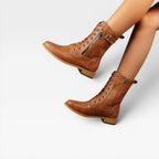 Women's Mid-Calf Lace-Up Leather Boots with Buckle — view 2