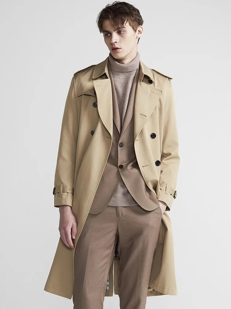 Men's double-breasted belted trench coat