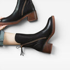 Women's Western Leather Ankle Boots with Stacked Heel — view 9
