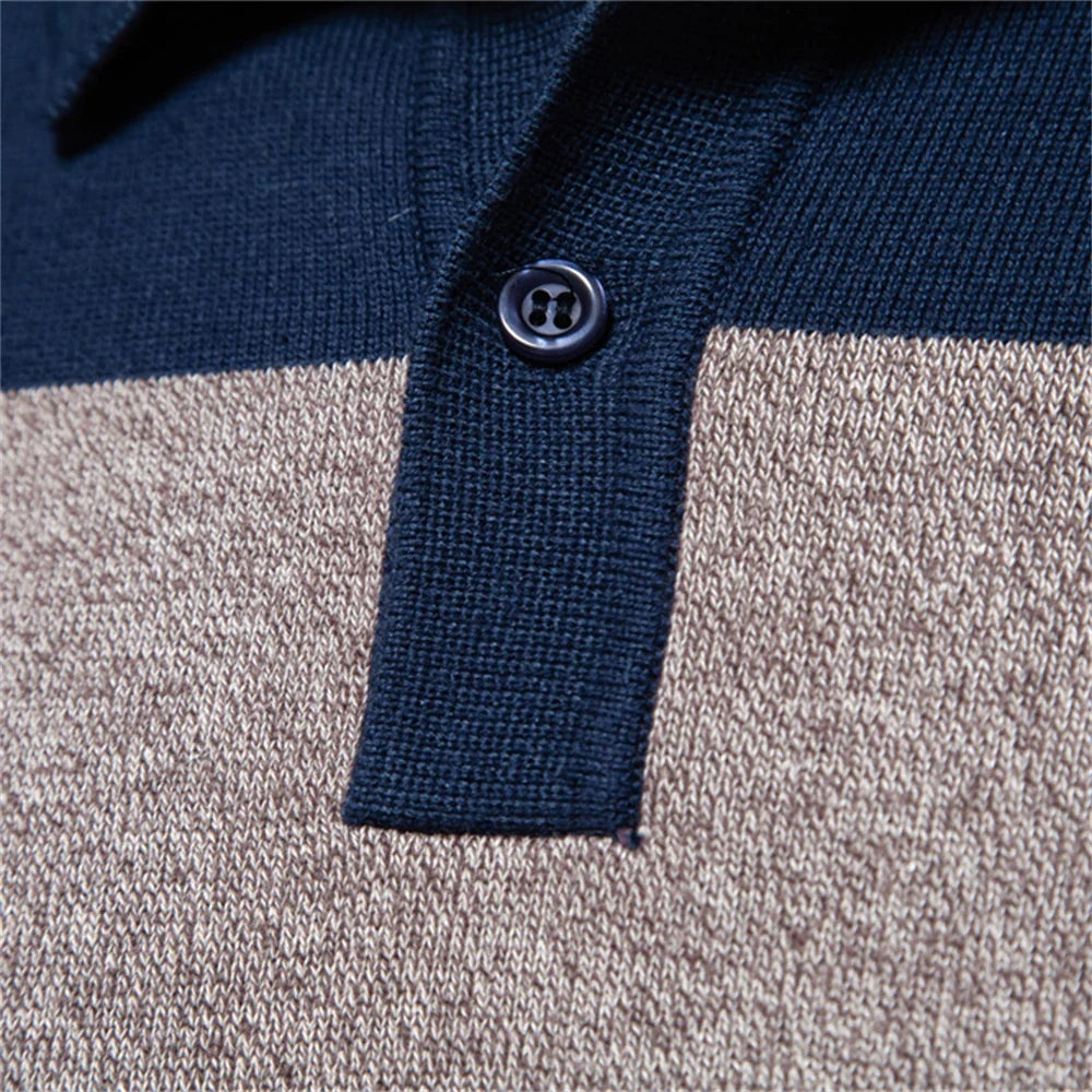 Men's Striped Knit Polo Jumper | Bellino