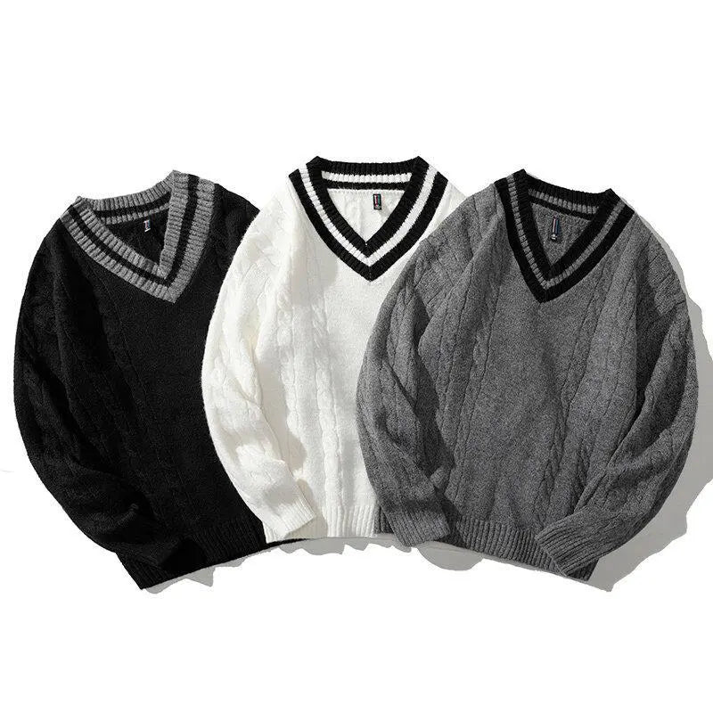 Men's Oversized V-Neck Jumper | Fisherman Knit