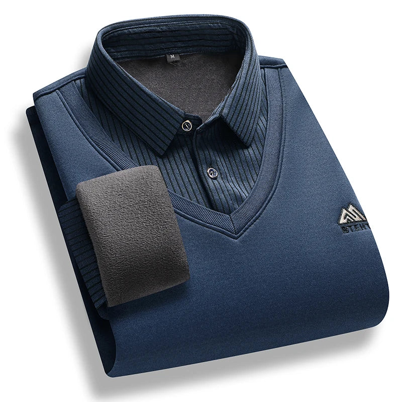 Men's fleece-lined mock-layer polo jumper
